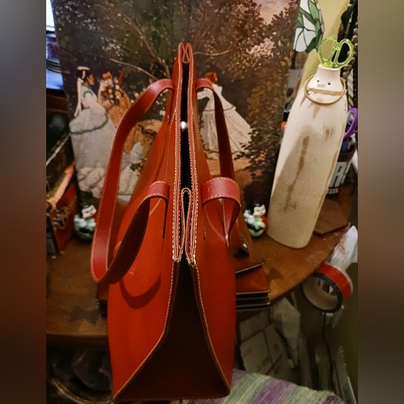 Wilson's VINTAGE Red Leather Large Bag.👜NEW Size L.16"×H.12",Nice Gift!🎁 - Picture 4 of 16